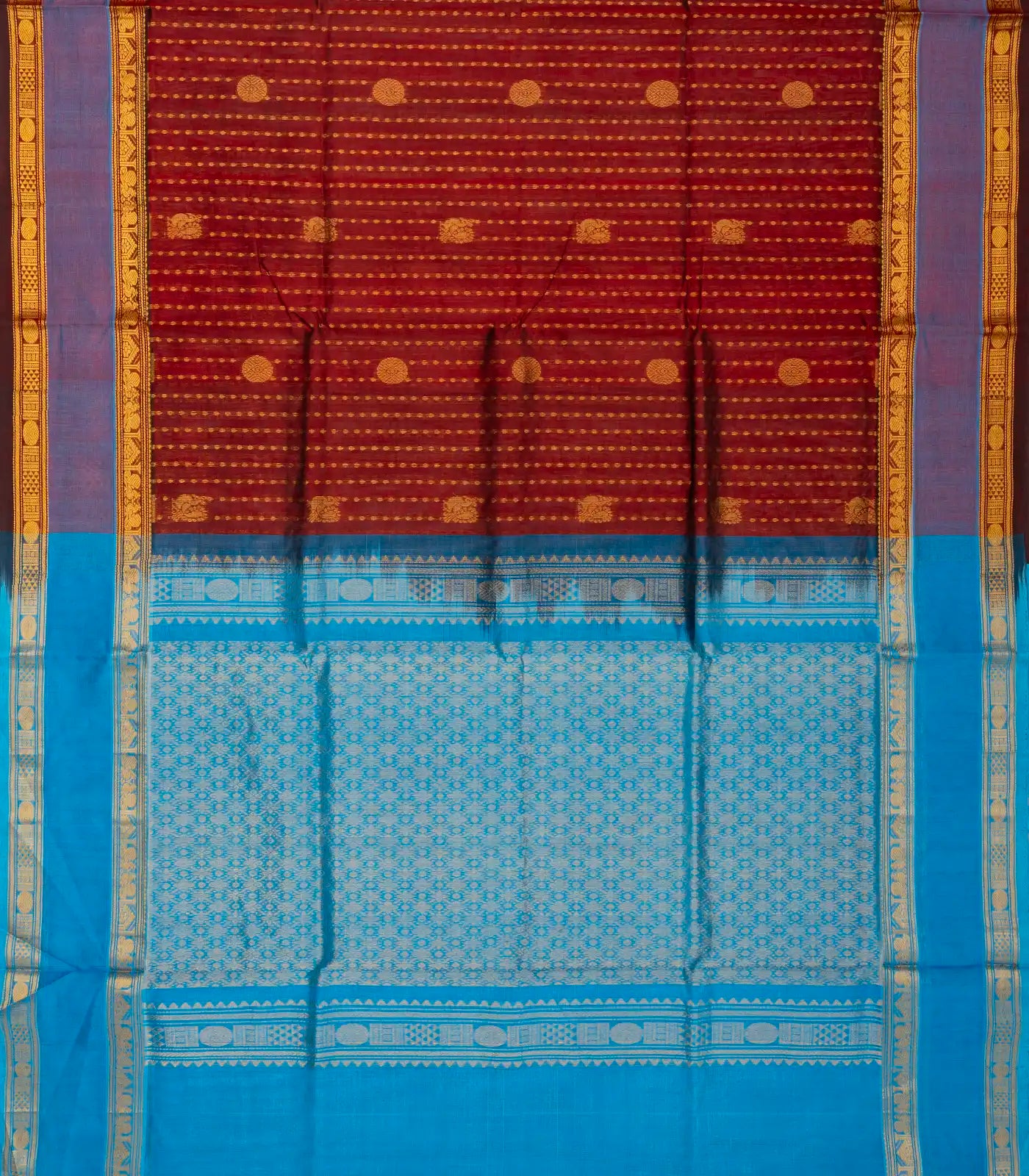 Crimson Handloom Silk Cotton Saree With Stripes