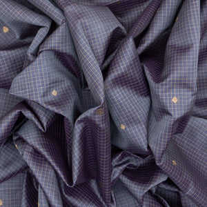 Grey Handloom Silk Cotton Saree With Checks & Buttas