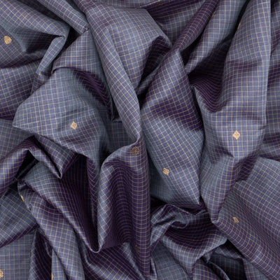 Grey Handloom Silk Cotton Saree With Checks & Buttas