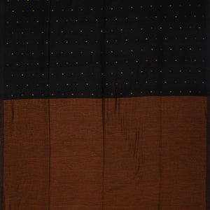 Black Handloom Bengal Cotton Saree With With Yellow and red buttis