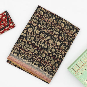 Black Handloom Tussar Silk Saree Printed With Floral Vine Motifs