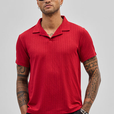 Red Textured Cuban T-Shirt