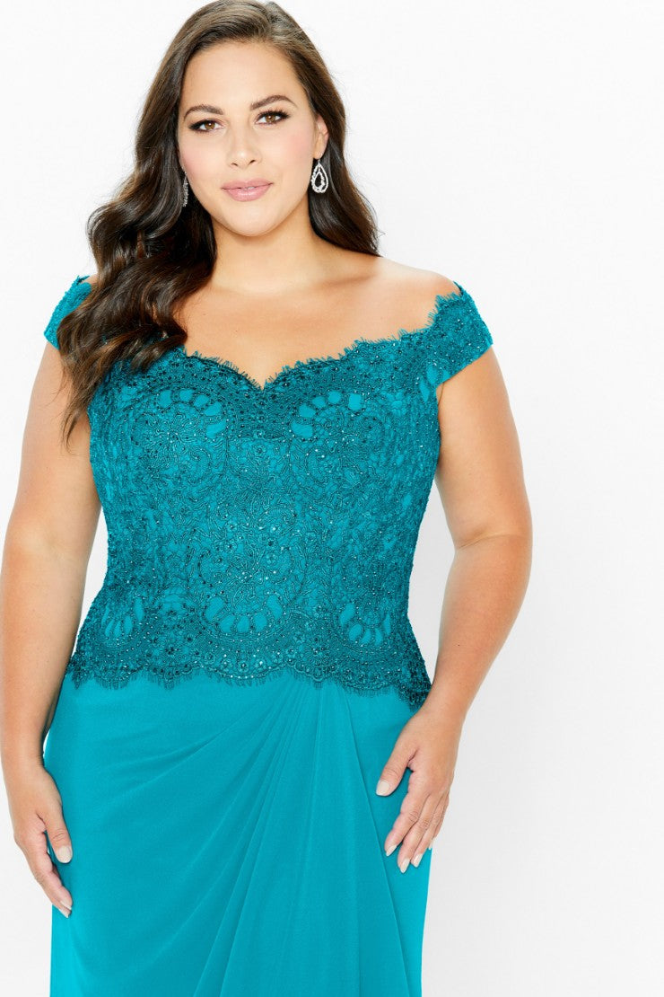 Montage 116937 Long Beaded Lace Fit Formal Dress
