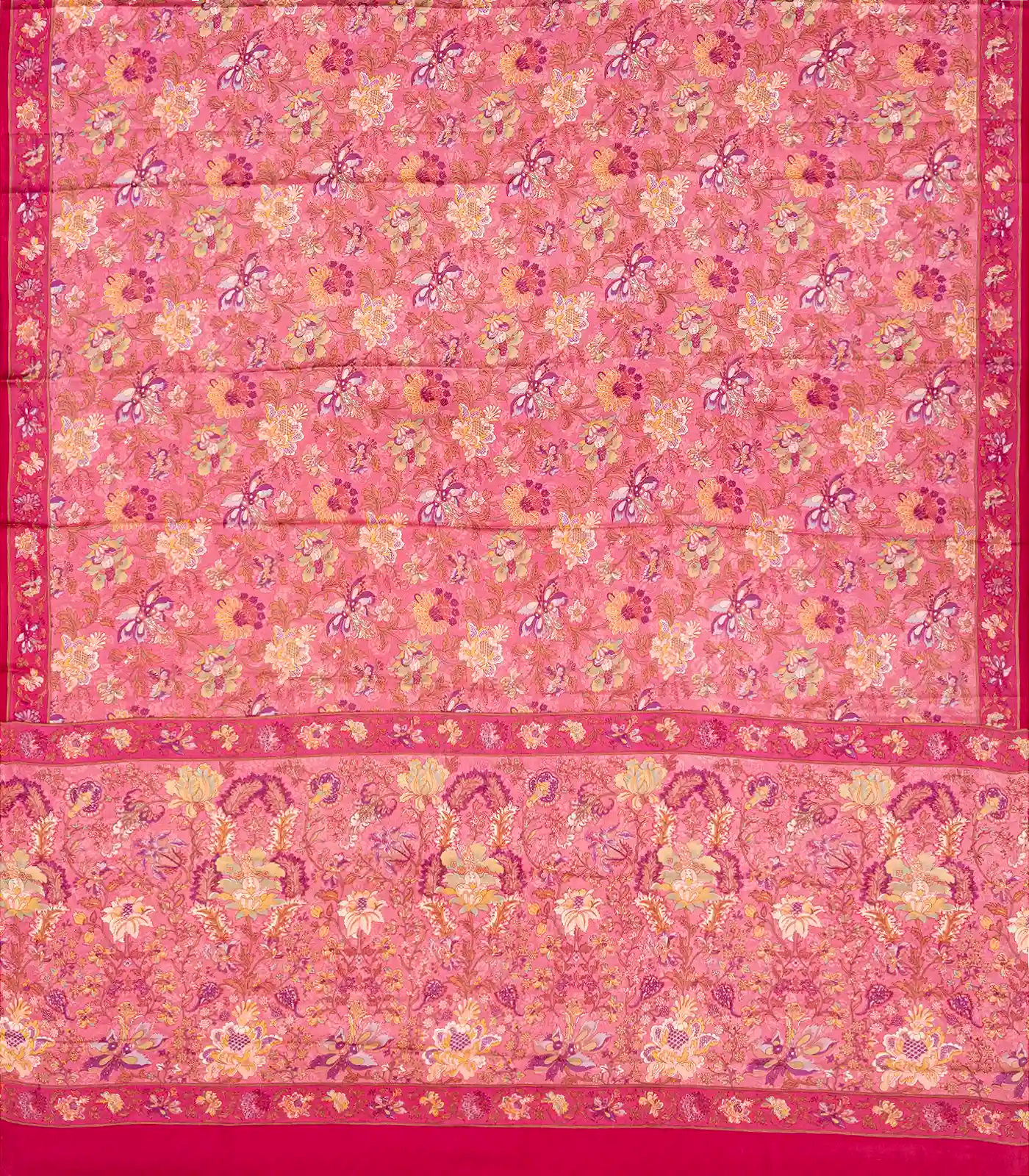 Baby Pink Woven Digital Printed Satin Silk Saree With Floral Motifs