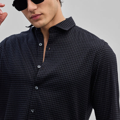 Black Mini Checks Slim Fit Shirt