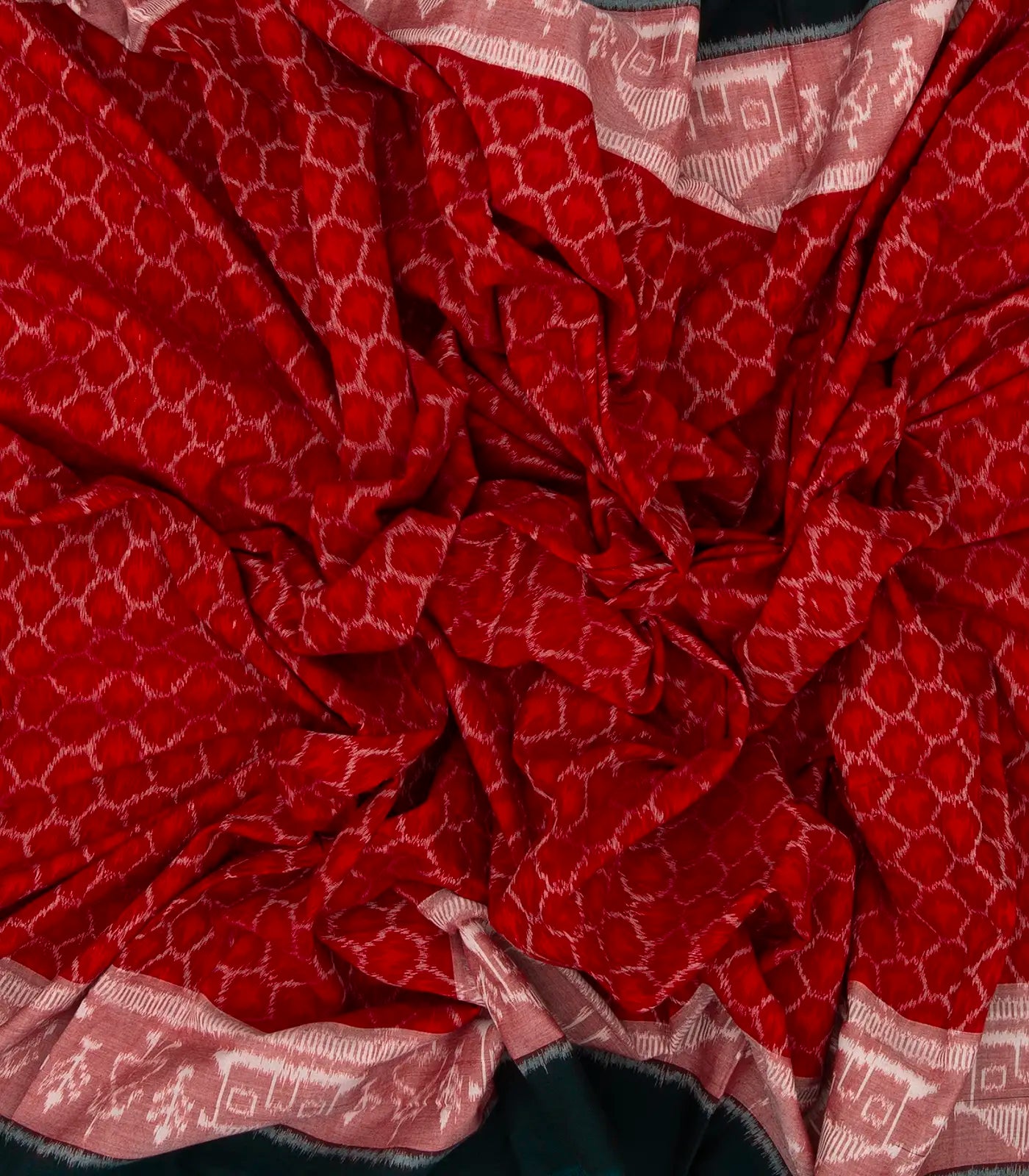 Crimson Handloom Orissa Cotton Saree With Tie & Dye Jaal Motifs