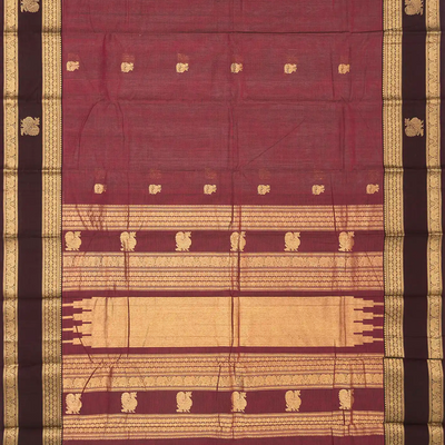 Dusty Pink Handloom Kanchi Cotton Saree With Horse Buttas