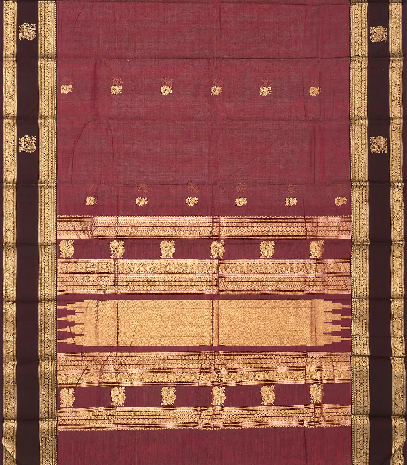 Dusty Pink Handloom Kanchi Cotton Saree With Horse Buttas