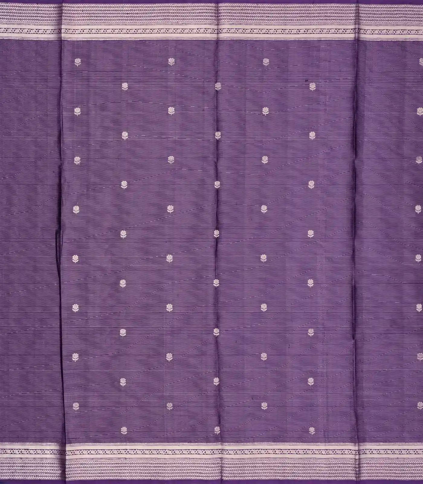 Violet Handloom Soft Silk Saree With Zari Stripes & Floral Buttas