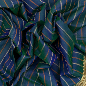 Blue Handloom Silk Cotton Saree With Stripes & Zari Border