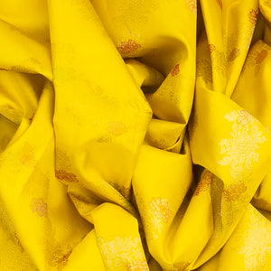 Yellow Handloom Kanchipuram Korvai Silk Saree With Meena Floral Motifs