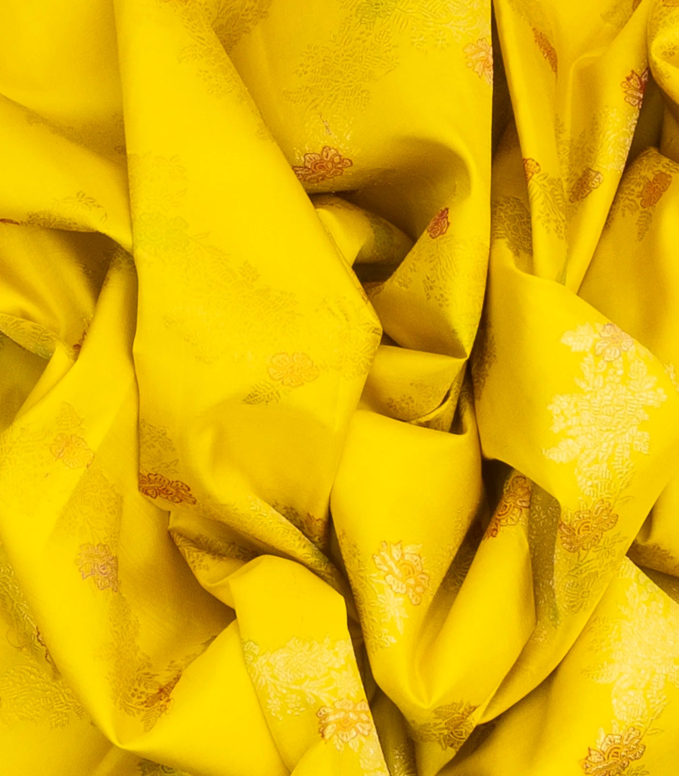 Yellow Handloom Kanchipuram Korvai Silk Saree With Meena Floral Motifs