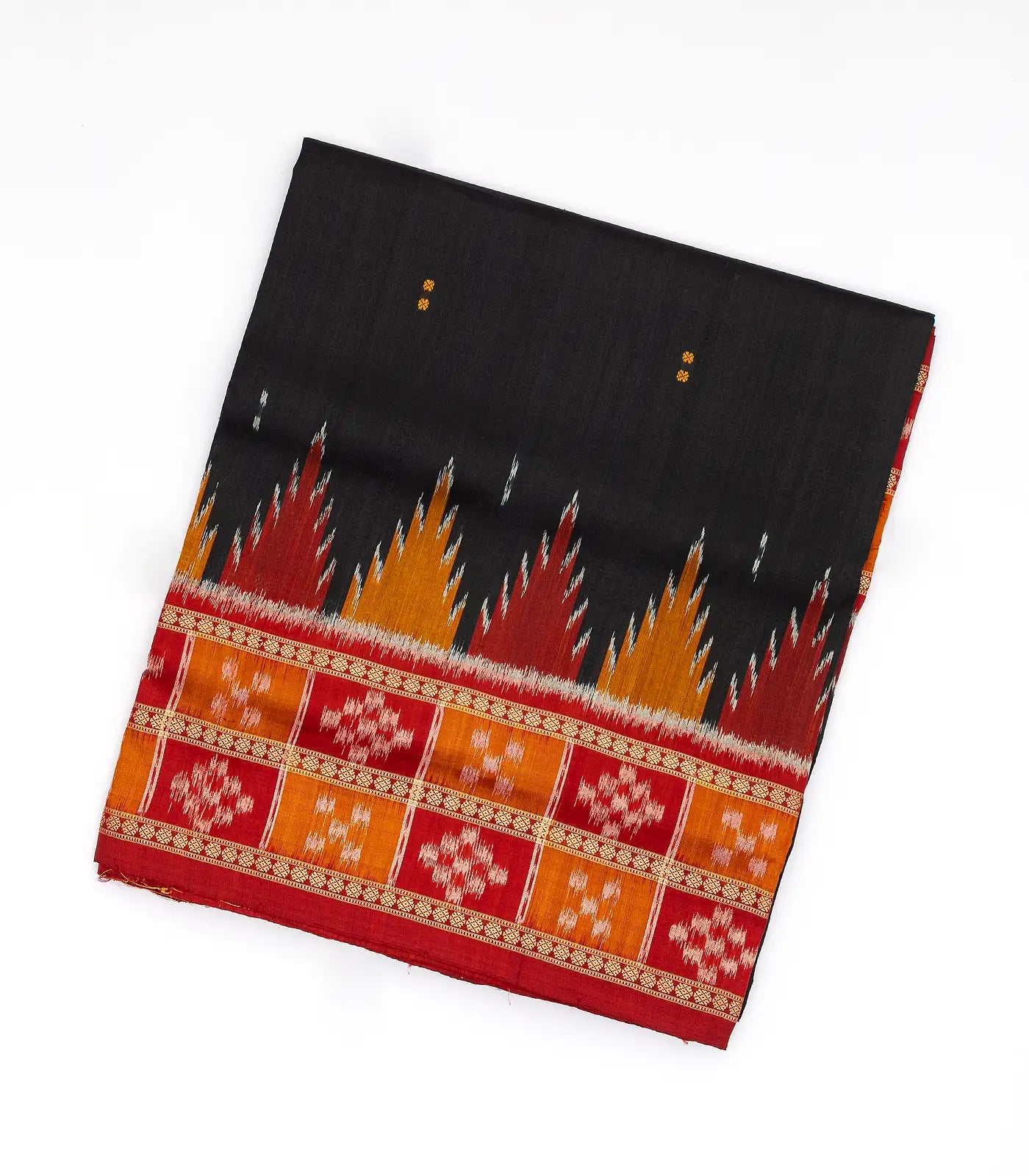 Black Handloom Orissa Silk Saree With Button Buttas