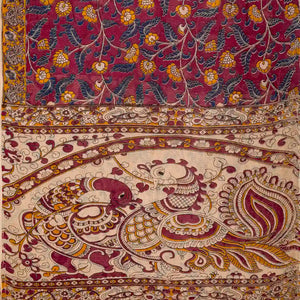 Pink Woven Kalamkari Kota Cotton Saree With Printed Floral Motifs