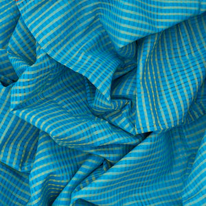 Sky Blue Mangalagiri Cotton Saree With Stripes & Contrast Border