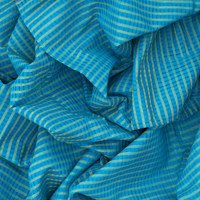 Sky Blue Mangalagiri Cotton Saree With Stripes & Contrast Border