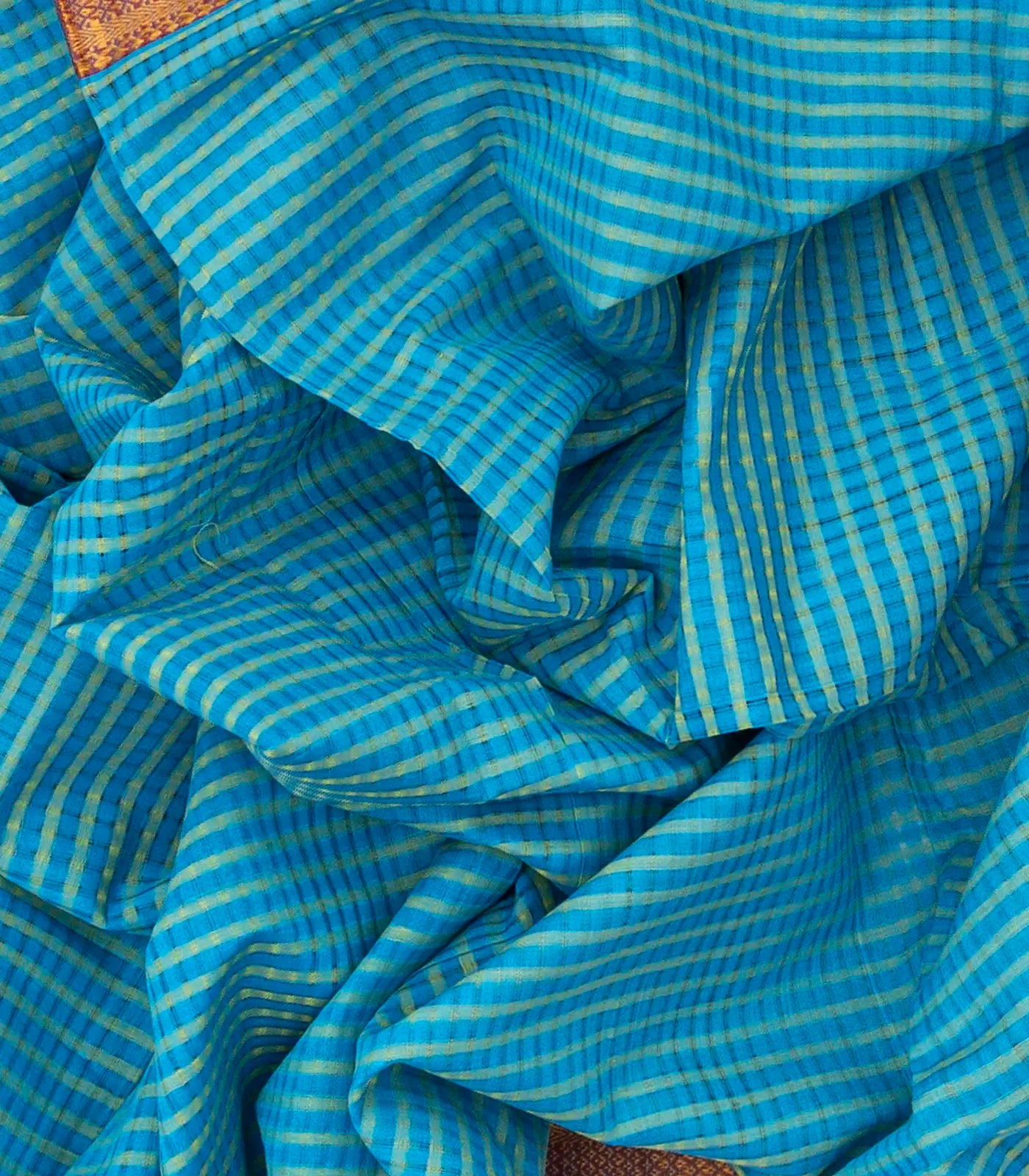Sky Blue Mangalagiri Cotton Saree With Stripes & Contrast Border