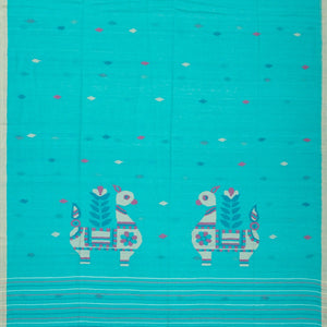 Turquoise Handloom Bengal Cotton Saree And Buttas