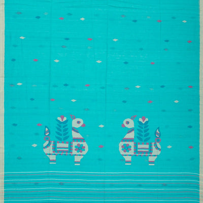 Turquoise Handloom Bengal Cotton Saree And Buttas
