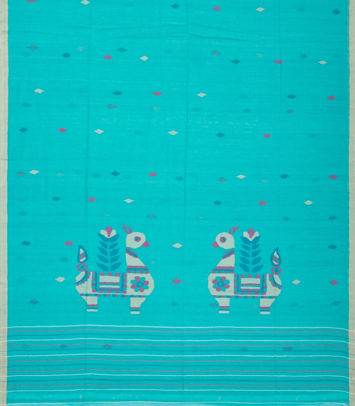 Turquoise Handloom Bengal Cotton Saree And Buttas