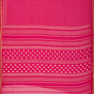Hot Pink Woven Jaipur Cotton Saree With Printed Triangle Motifs
