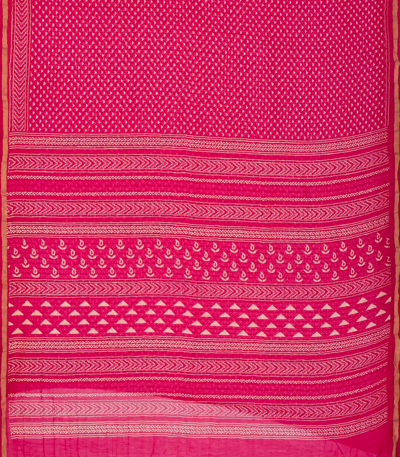 Hot Pink Woven Jaipur Cotton Saree With Printed Triangle Motifs