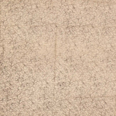 Taupe Cotton Saree With Rust Kalamkari Print