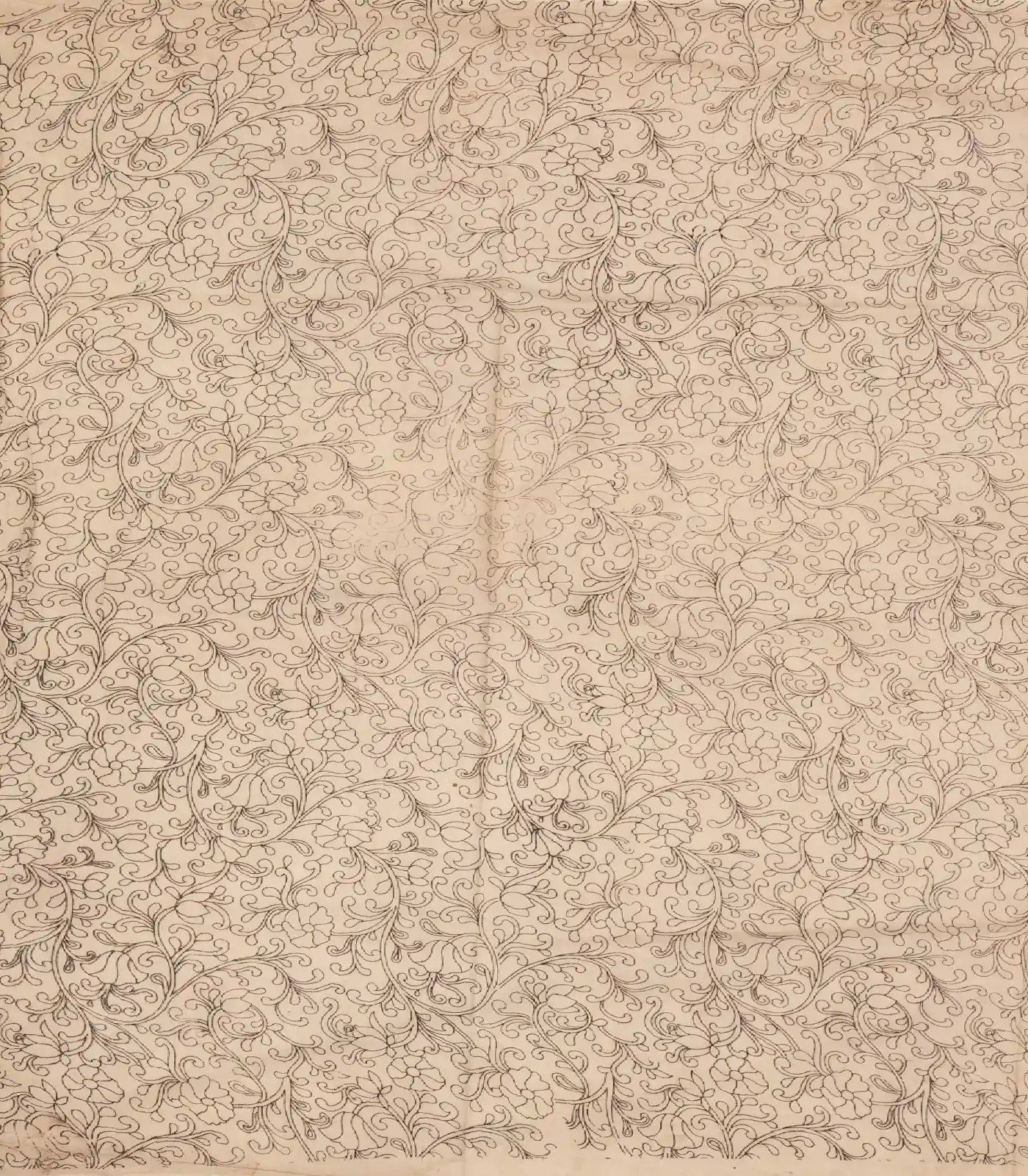 Taupe Cotton Saree With Rust Kalamkari Print