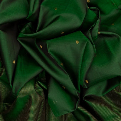 Bottle Green Handloom Kanchipuram Silk Saree With Kamalam Buttas