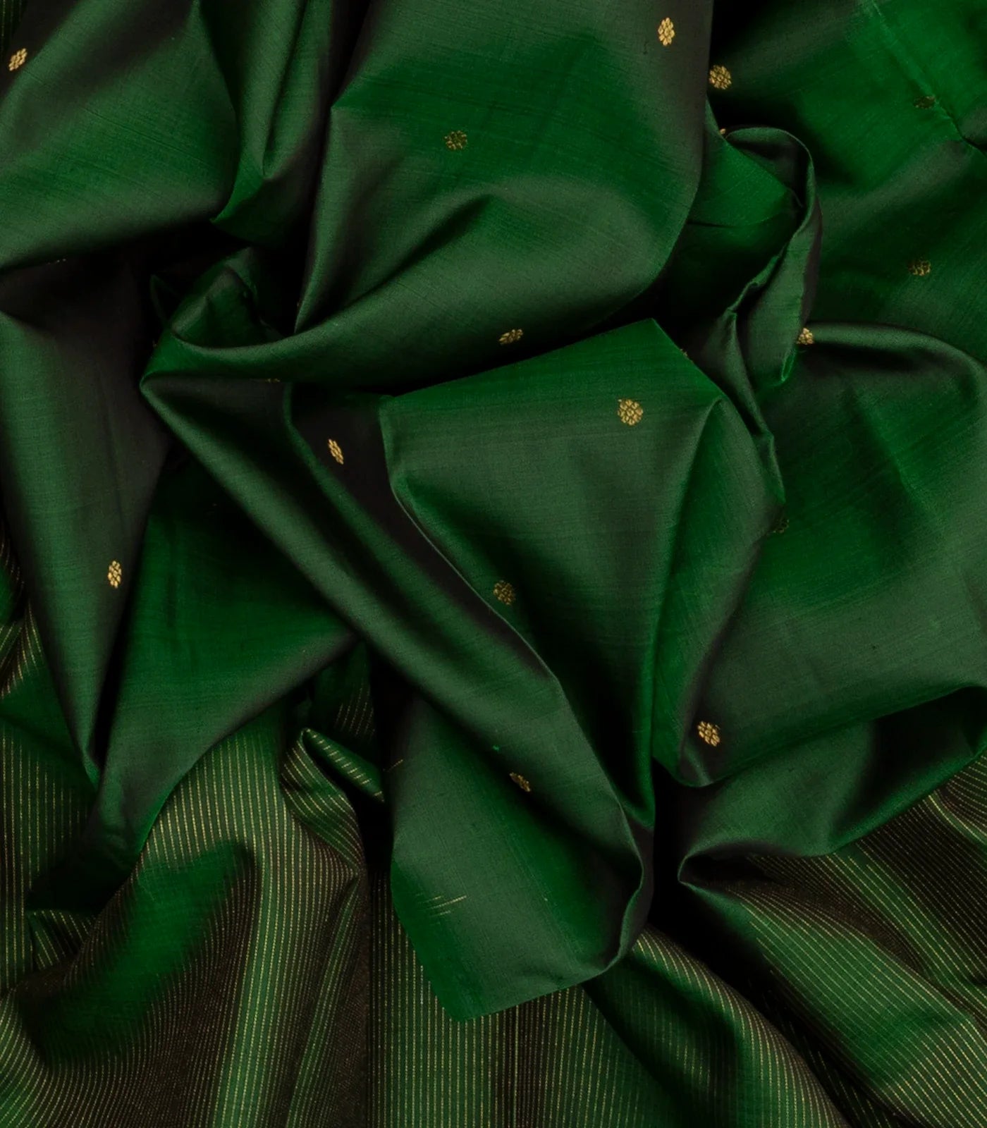 Bottle Green Handloom Kanchipuram Silk Saree With Kamalam Buttas