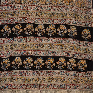 Black Handloom Kalamkari Cotton Saree With Printed Floral Motifs