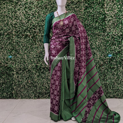Coffee Forest Green Odisha Ikat Contemporary Silk Saree