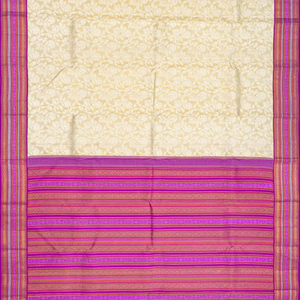 Cream Handloom Kanchipuram Korvai Tissue Silk Saree With Floral Motifs