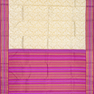 Cream Handloom Kanchipuram Korvai Tissue Silk Saree With Floral Motifs
