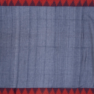 Navy Blue Handloom Bengal Cotton Saree With Temple Border