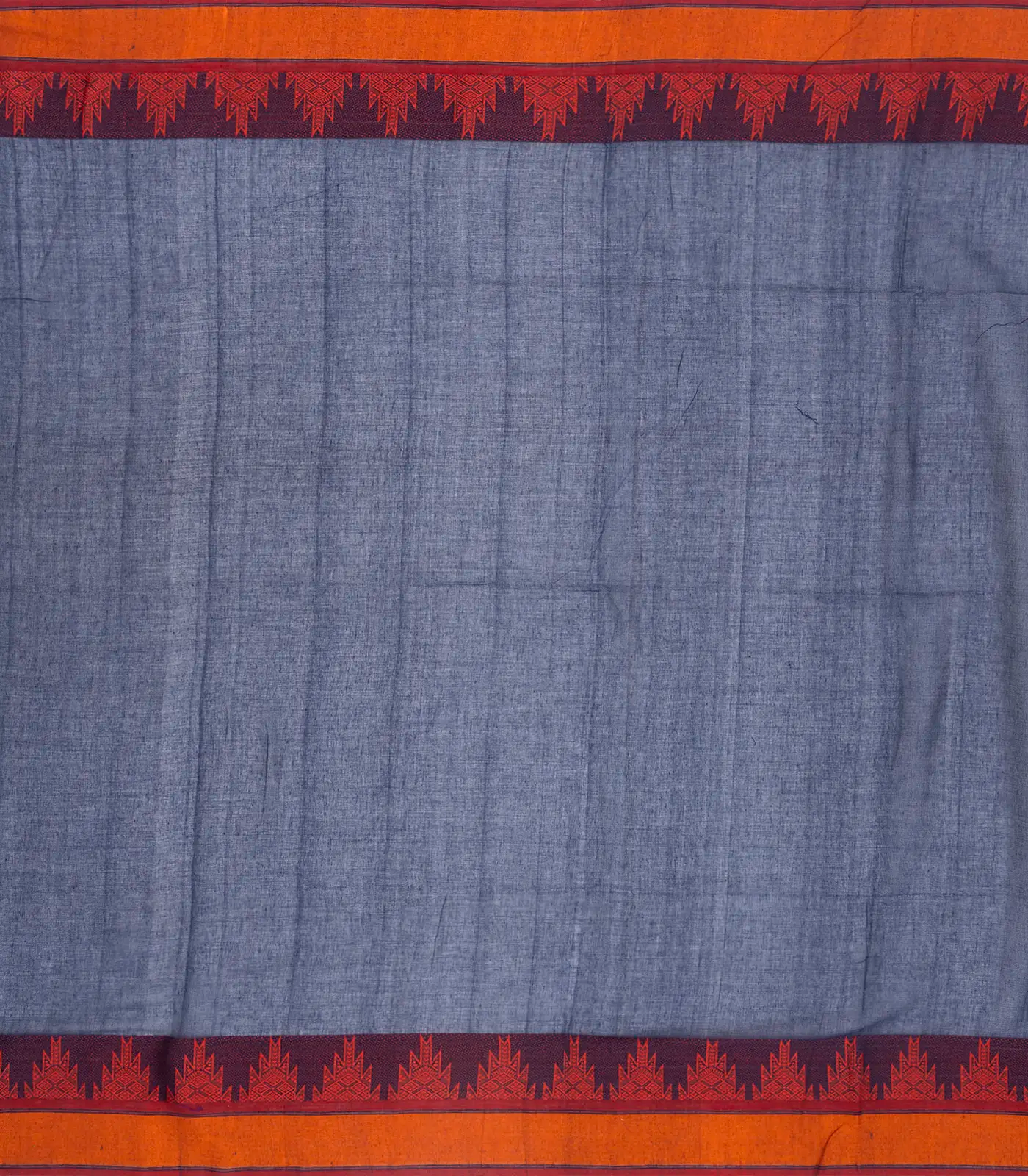 Navy Blue Handloom Bengal Cotton Saree With Temple Border