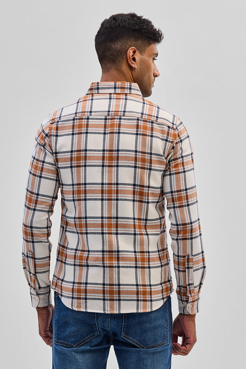 Cream Checks Slim Fit Shirt