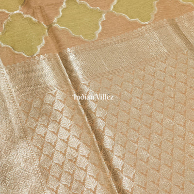 Lemon Peach Zari Woven Banarasi Tissue Saree