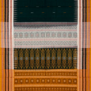 Bottle Green Handloom Orissa Cotton Saree With Button Buttas