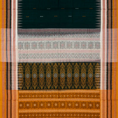 Bottle Green Handloom Orissa Cotton Saree With Button Buttas