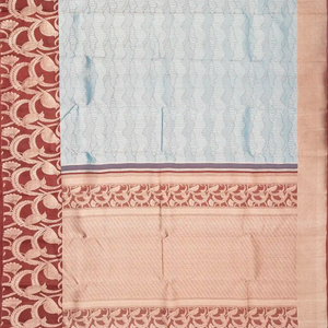 Grey Handloom Kanchipuram Silk Saree With Abstract Stripes