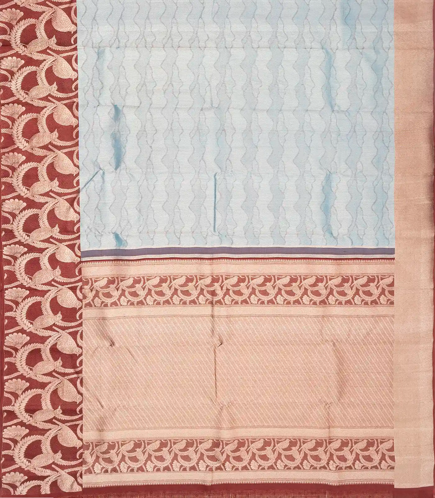 Grey Handloom Kanchipuram Silk Saree With Abstract Stripes