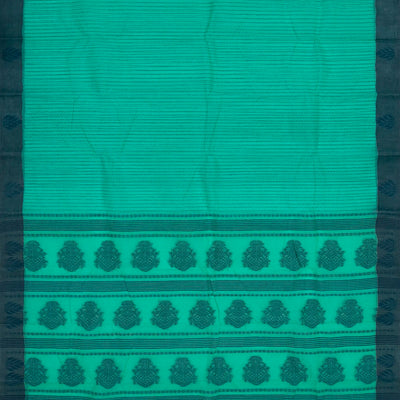 Aquamarine Bengal Cotton Saree With Dotted Stripes