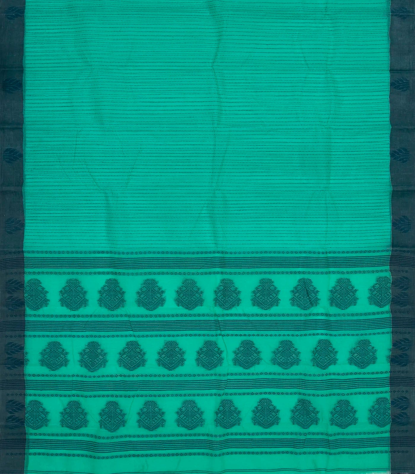 Aquamarine Bengal Cotton Saree With Dotted Stripes