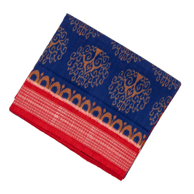 Indigo Blue Orissa Cotton Saree With Tie & Dye And Floral Motifs