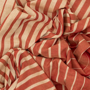 Rust Handloom Bengal Cotton Saree With Beige Stripes