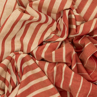 Rust Handloom Bengal Cotton Saree With Beige Stripes