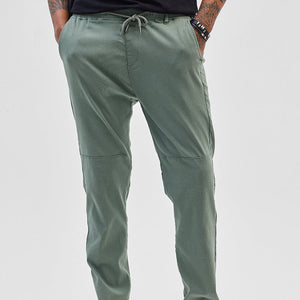 Olive Plain Slim Fit Trousers