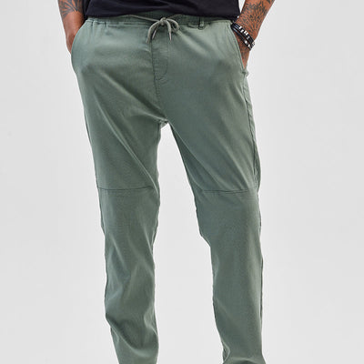 Olive Plain Slim Fit Trousers