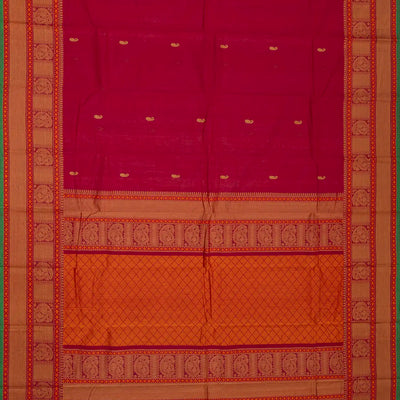 Pink Handloom Kanchi Cotton Saree With Mango Buttas